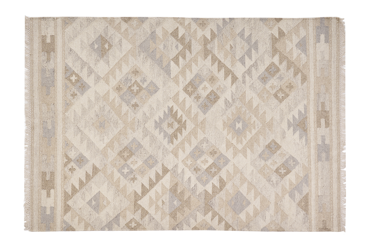 Beiger Berber-Teppich mit geometrischen Mustern aus Wolle und Baumwolle 160 x 230 cm MAKA