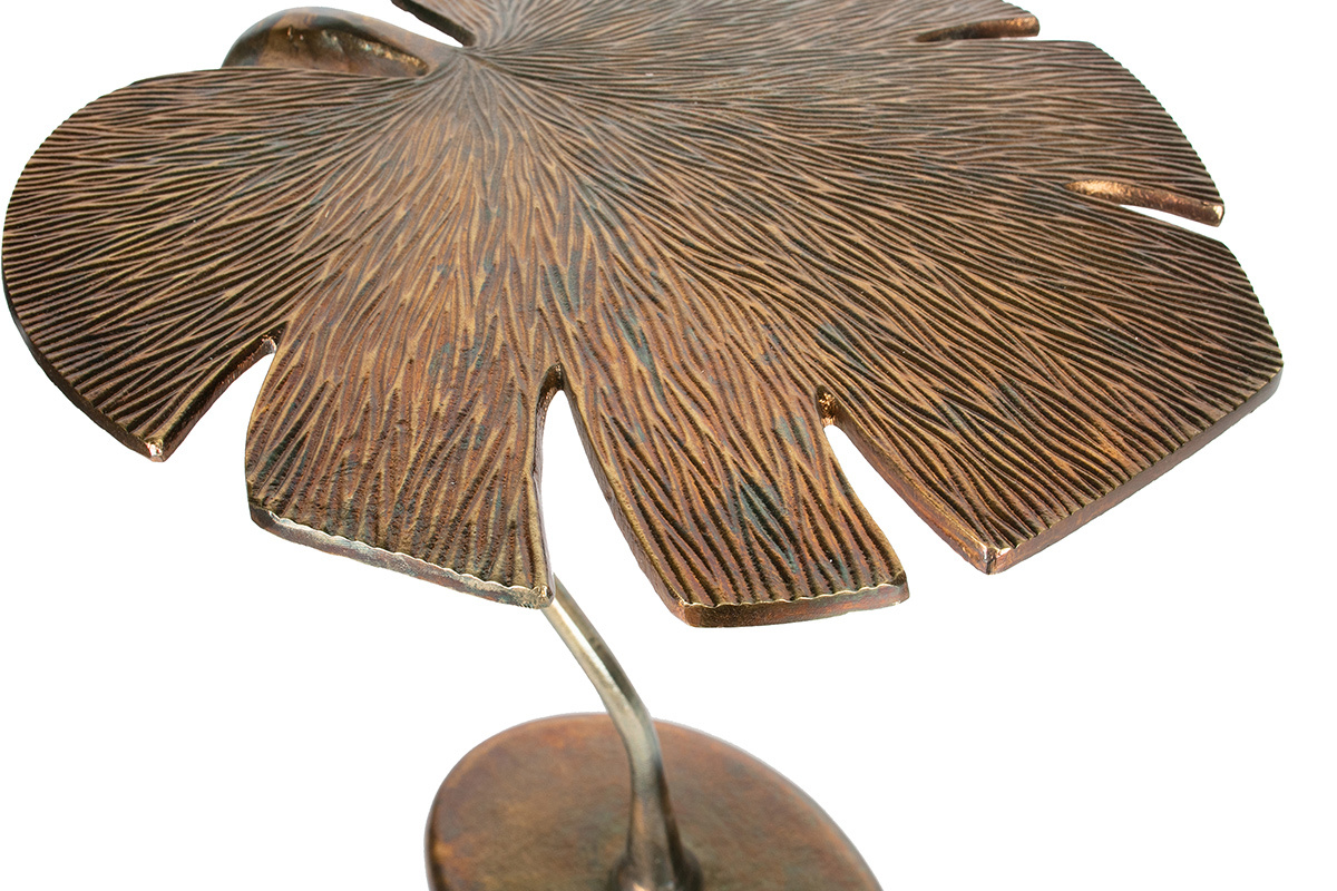 Beistelltisch Blatt mit Platte aus antikem Messing FOGLIA