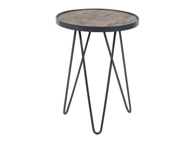Beistelltisch im Industrial Style rund aus Teak PATTY - Beistelltisch im Industrial Style rund aus Teak PATTY