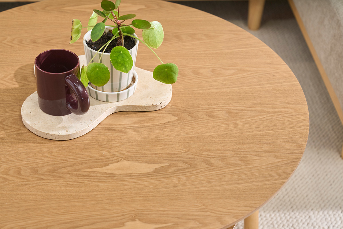 Beistelltisch rund aus hellem Holz D80 cm MALVA