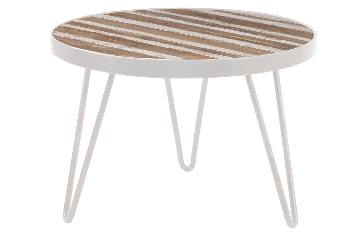 Beistelltisch rund Holzfurnier und Metall Wei 50x35 ROCHELLE