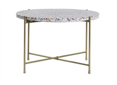 Beistelltisch rund Terrazzo und goldfarbenes Metall D55 cm MEZZO