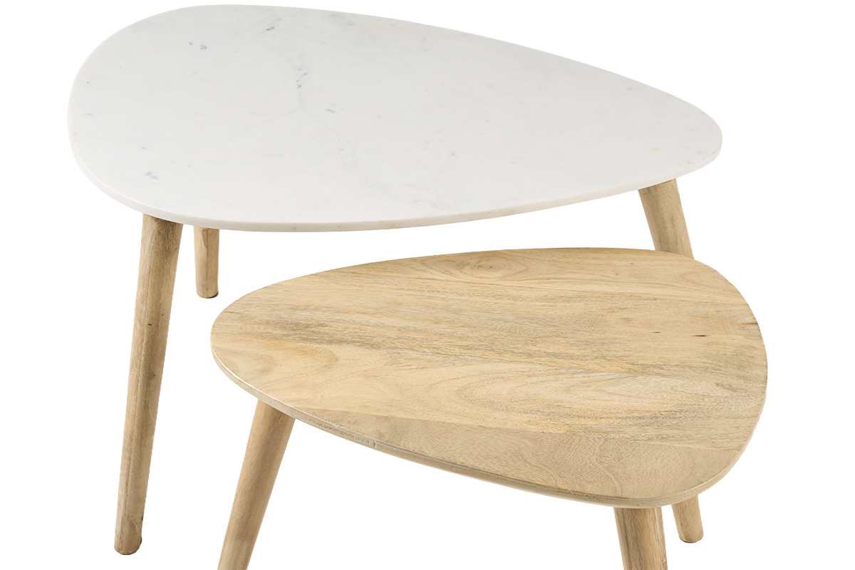Beistelltischchen EVY aus wei�em Marmor und Mangoholz (2 St�ck)