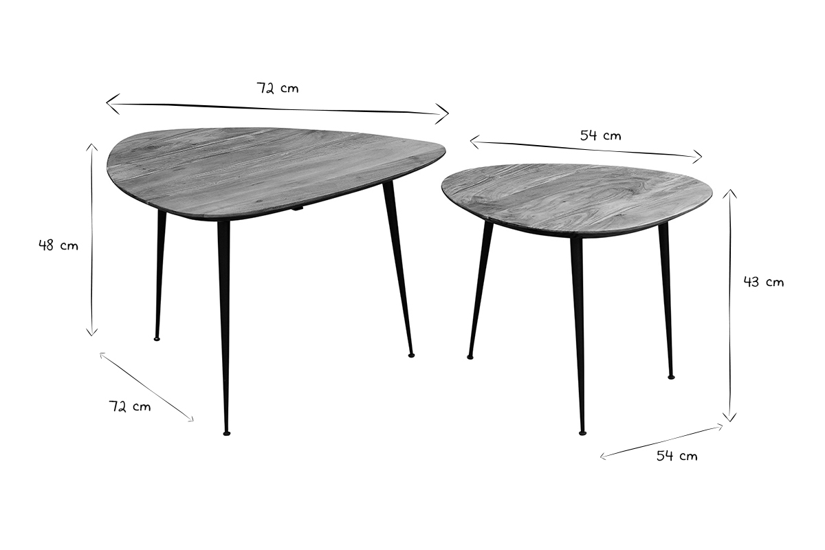 Beistelltische aus Akazie und schwarzem Metall (2er-Set) STONES