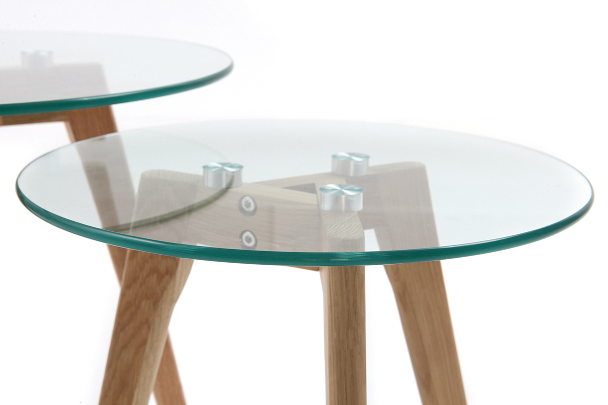 Beistelltische Eiche und Glas 2er-Set DAVOS
