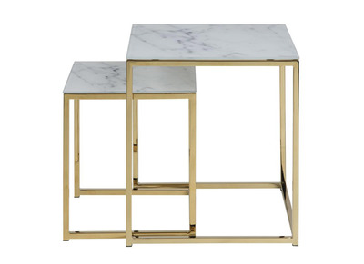 Beistelltische quadratisch Marmoreffekt und Metallbeine SILAS