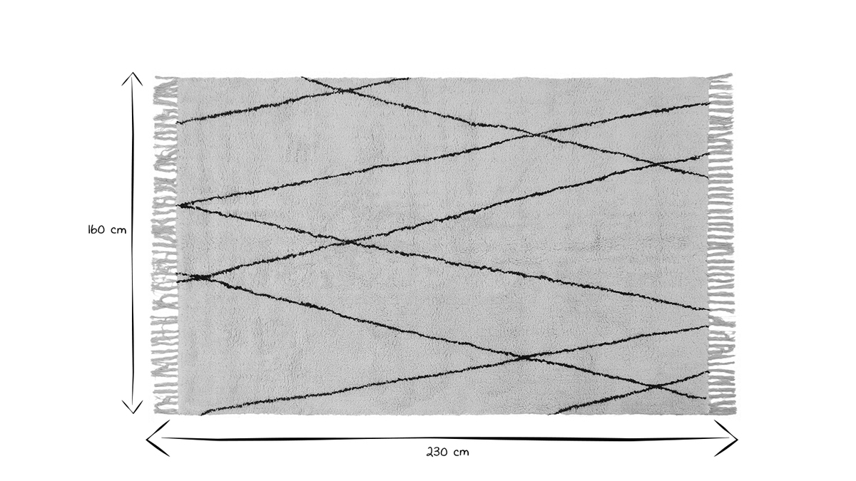 Berber-Teppich mit Fransen in Baumwolle ecru 160x230 cm HODNA