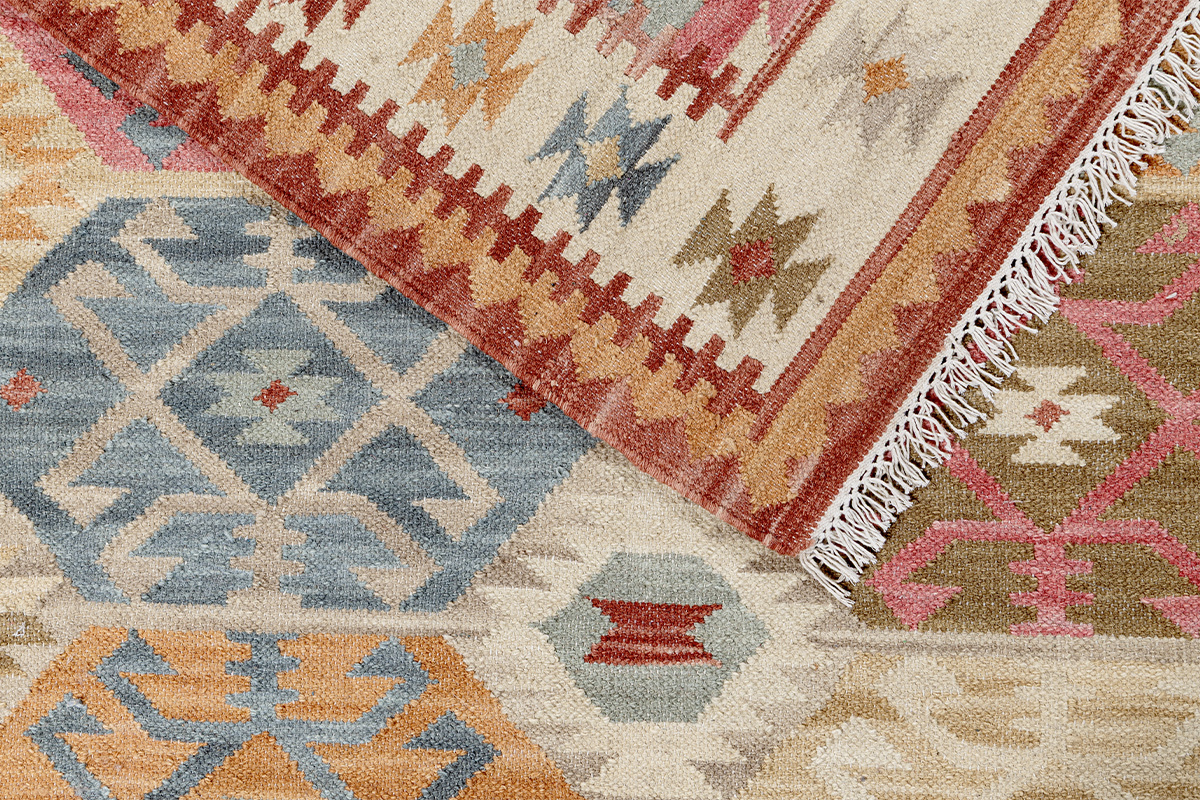 Berberteppich, bunt, 160x230 cm MOHA, vergr��erte Draufsicht mit geometrischen Mustern.