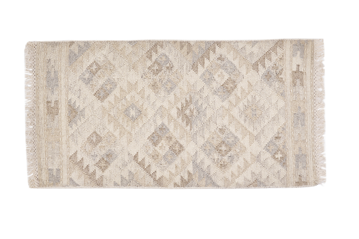 Berberischer Teppich in Beige mit geometrischen Mustern aus Wolle und Baumwolle 60 x 120 cm MAKA