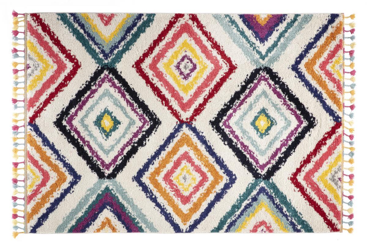 Berberteppich mehrfarbig mit Pompons 160 x 230 cm JEMAA