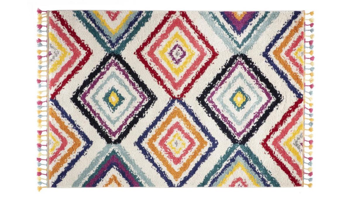Berberteppich mehrfarbig mit Pompons 200 x 290 cm JEMAA