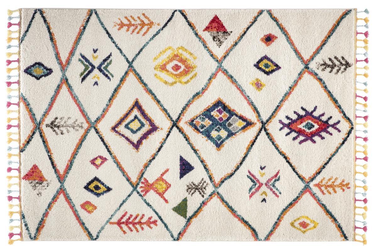 Berberteppich mehrfarbiges Muster und Pompons 200 x 290 cm MEDINA