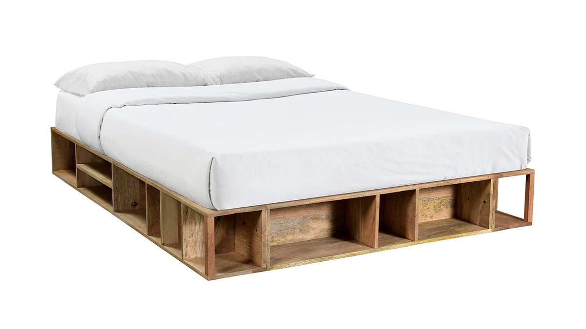 Bett 160 x 200 aus massivem Mangoholz mit Stauraum DUMY