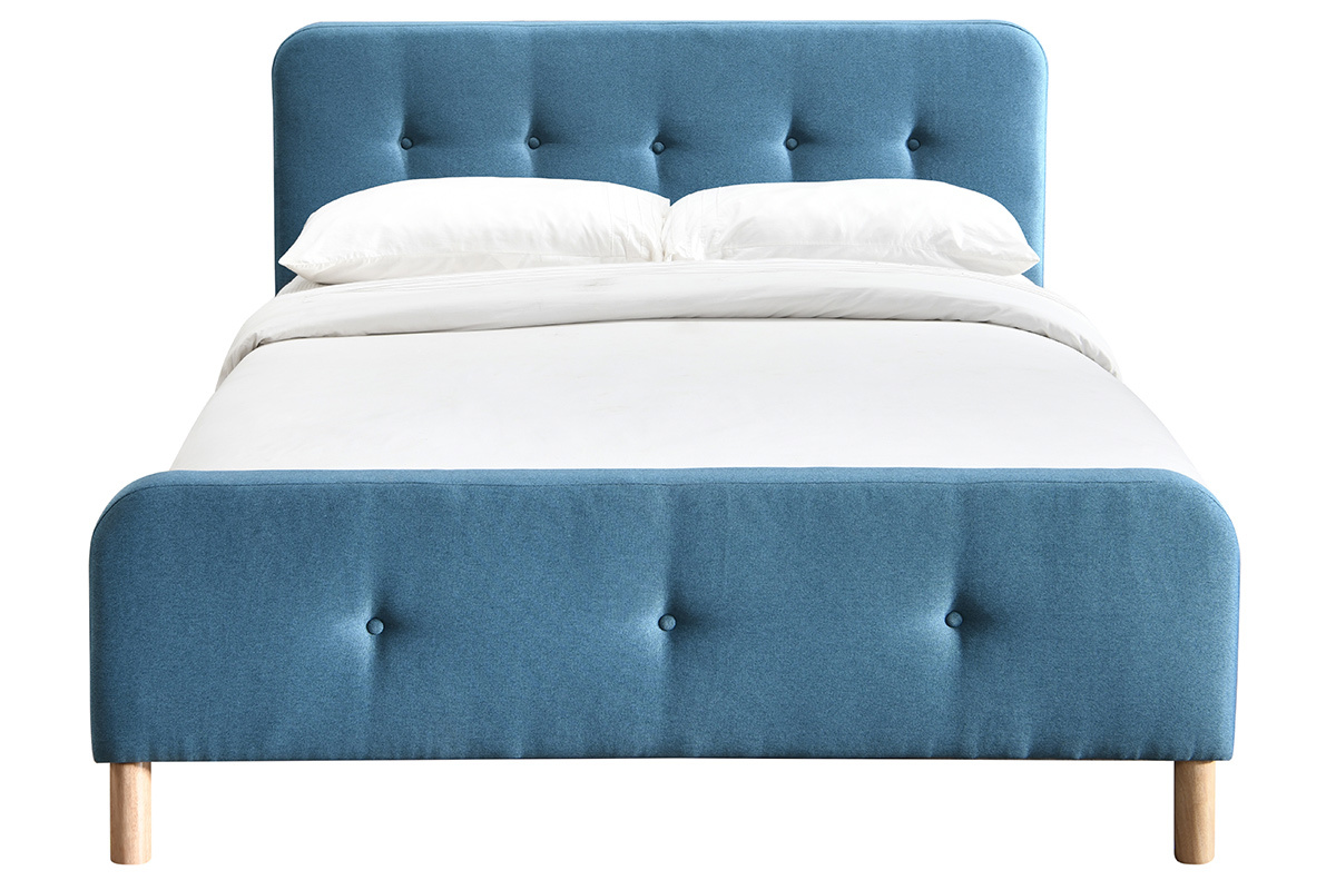 Bett 160 x 200 cm, gepolstert in entenblauem Stoff ORLANE