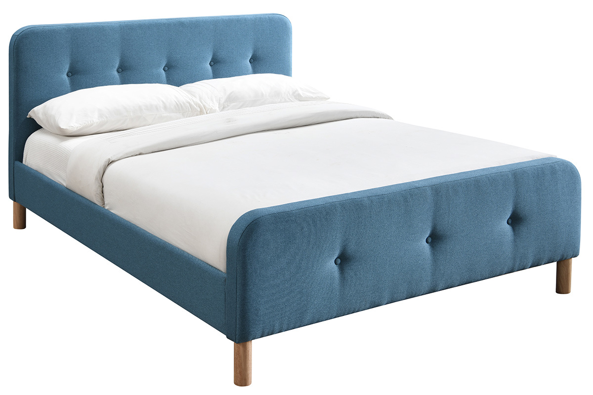Bett 160 x 200 cm, gepolstert in entenblauem Stoff ORLANE