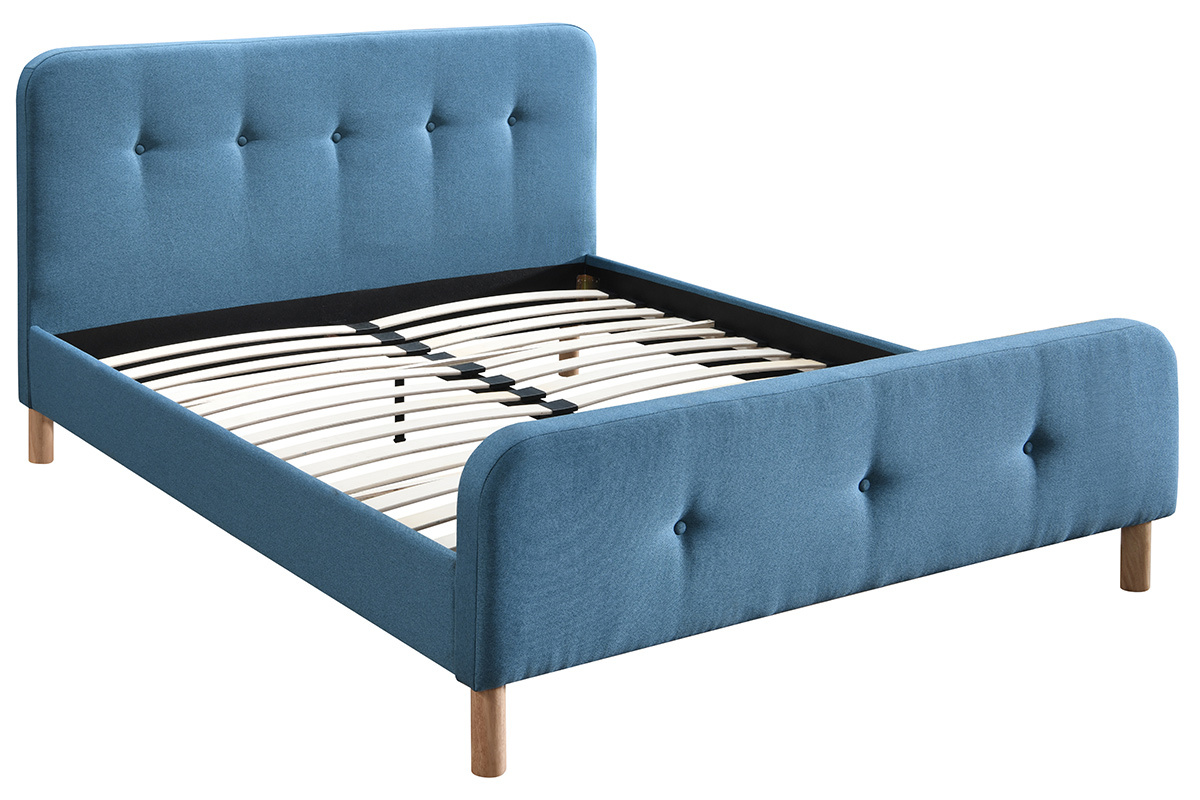 Bett 160 x 200 cm, gepolstert in entenblauem Stoff ORLANE
