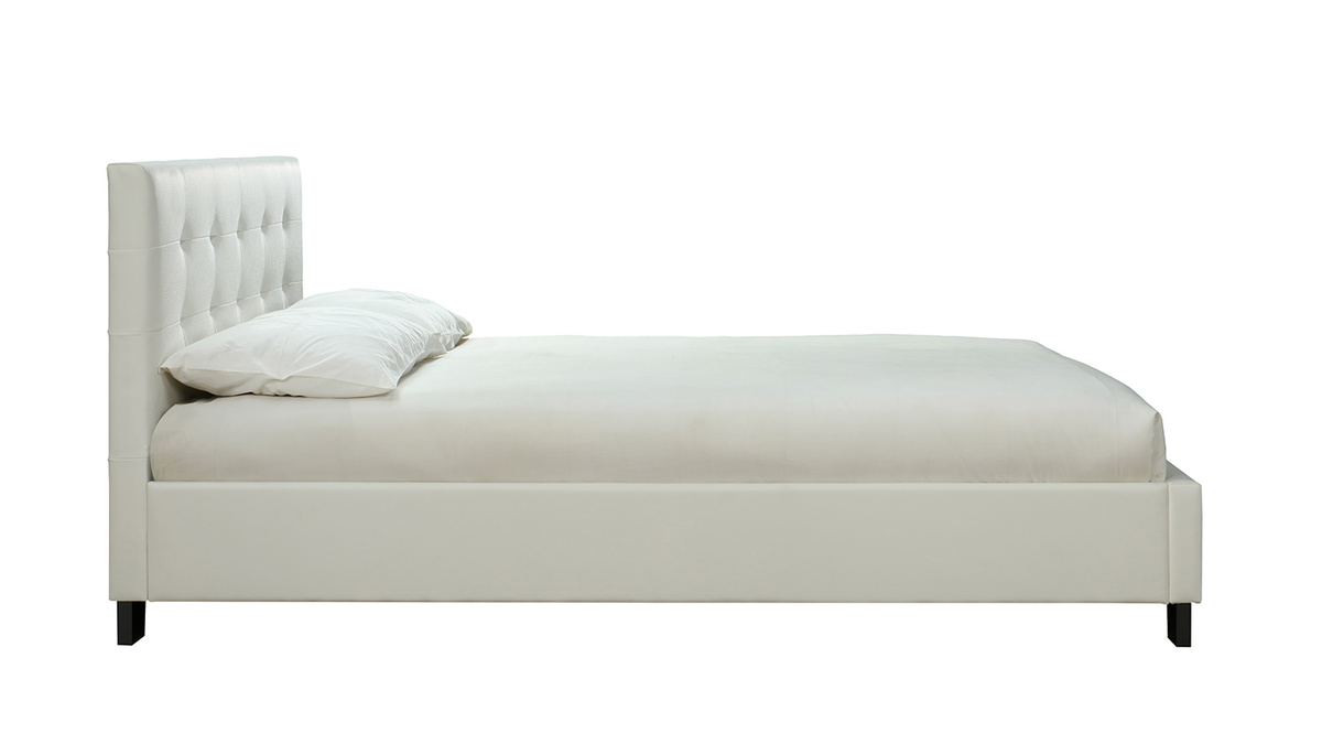Bett 160 x 200 Stoff Weiss gepolstert MARQUISE