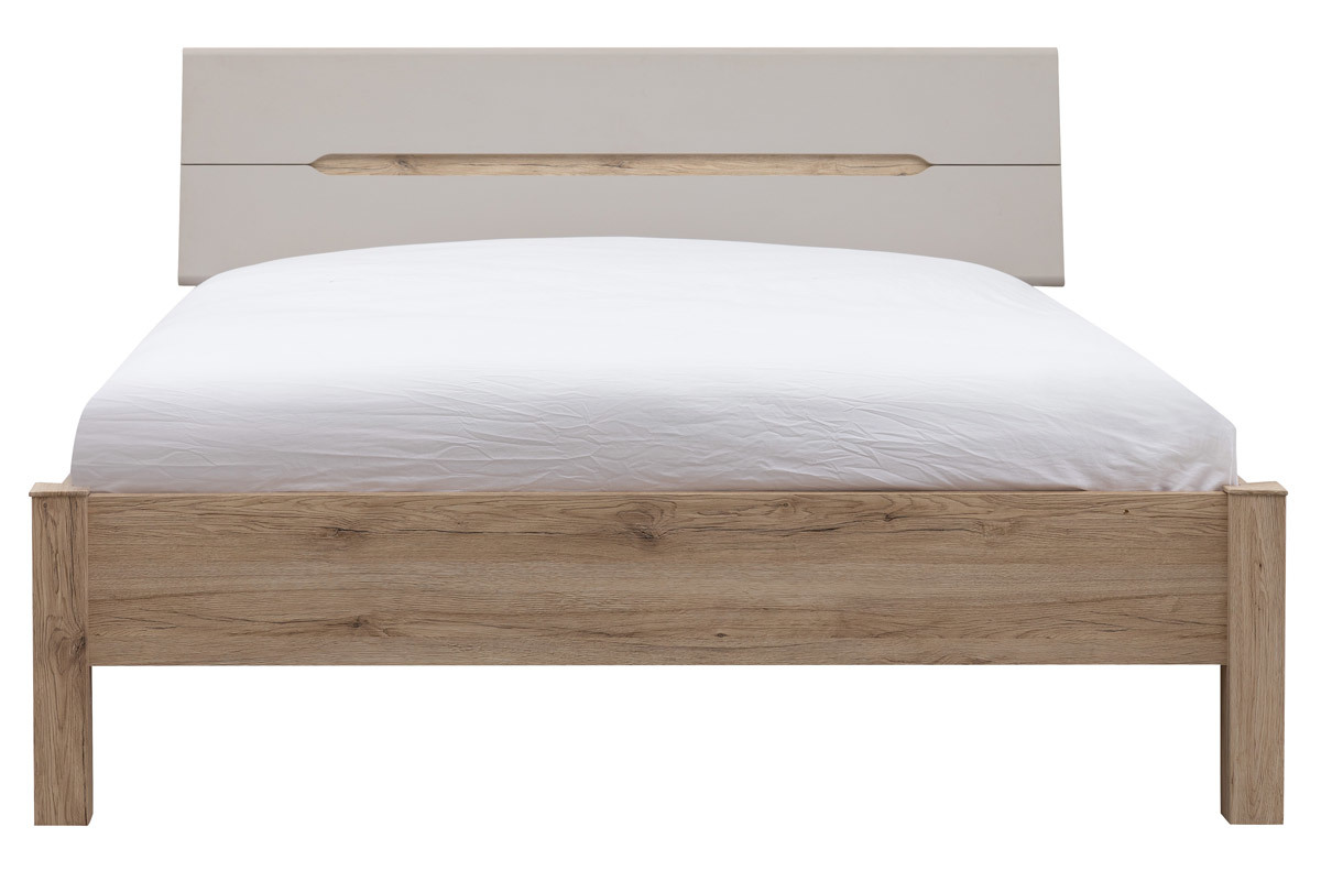 Bett 160x200cm helles Holz und Taupe WILLY