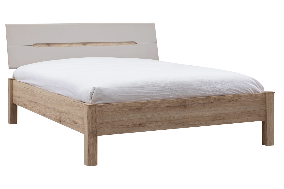 Bett 160x200cm helles Holz und Taupe WILLY
