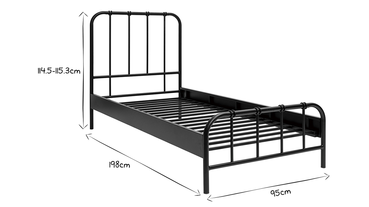 Bett aus schwarzem Metall 90 x 190 cm AUGUSTE