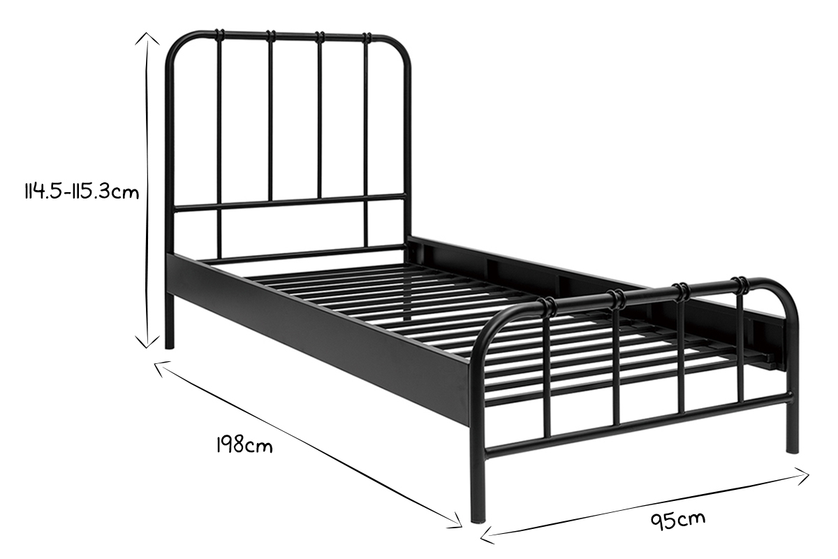 Bett aus schwarzem Metall 90 x 190 cm AUGUSTE