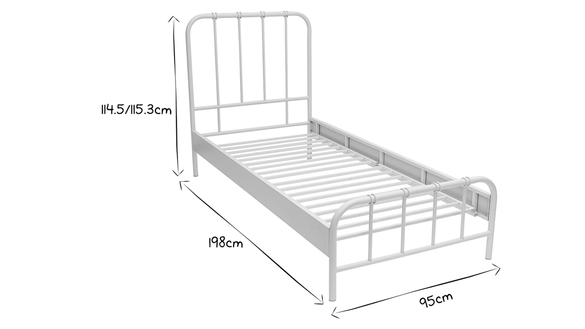 Bett aus weiem Metall 90 x 190 cm AUGUSTE