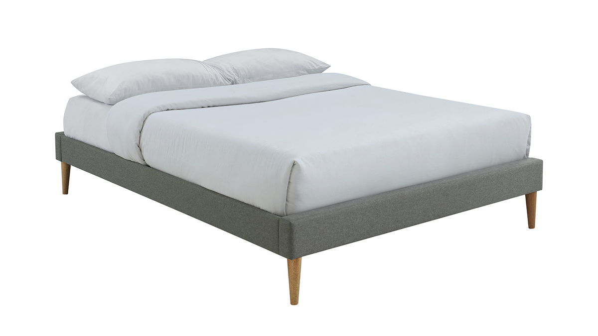 Bett für Erwachsene 160 x 200 cm mit Bettkasten aus grauem Stoff AYO