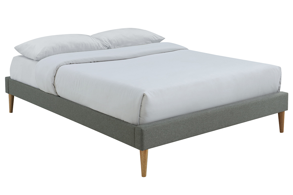 Bett fr Erwachsene 160 x 200 cm mit Bettkasten aus grauem Stoff AYO