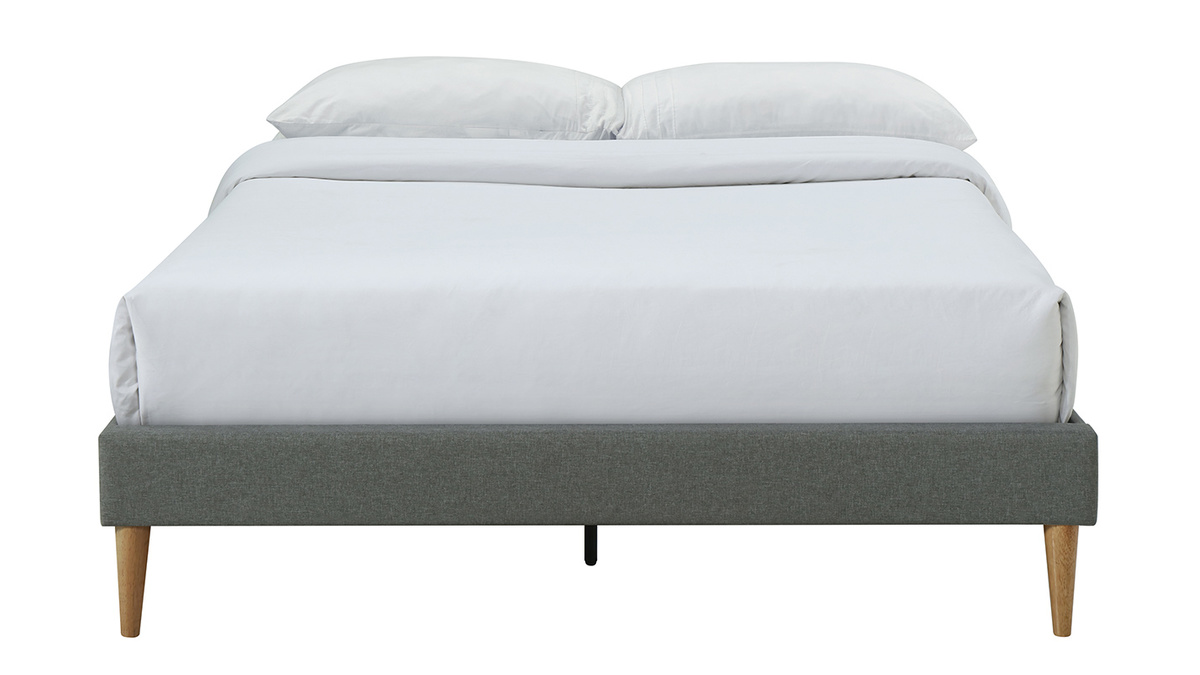 Bett für Erwachsene 160 x 200 cm mit Bettkasten aus grauem Stoff AYO