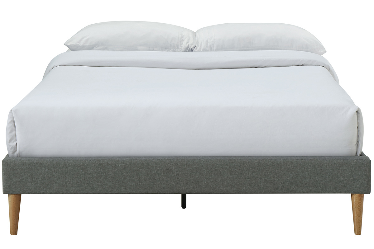 Bett fr Erwachsene 160 x 200 cm mit Bettkasten aus grauem Stoff AYO