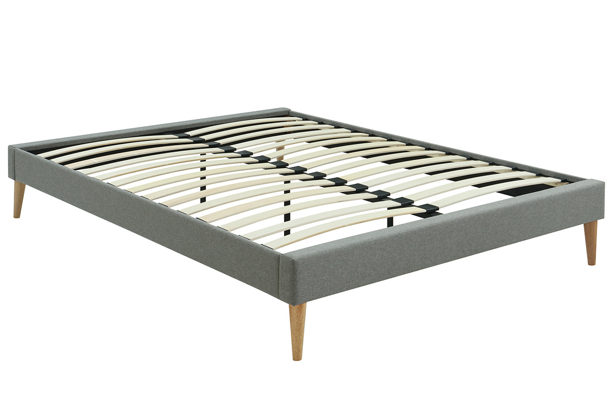 Bett fr Erwachsene 160 x 200 cm mit Bettkasten aus grauem Stoff AYO