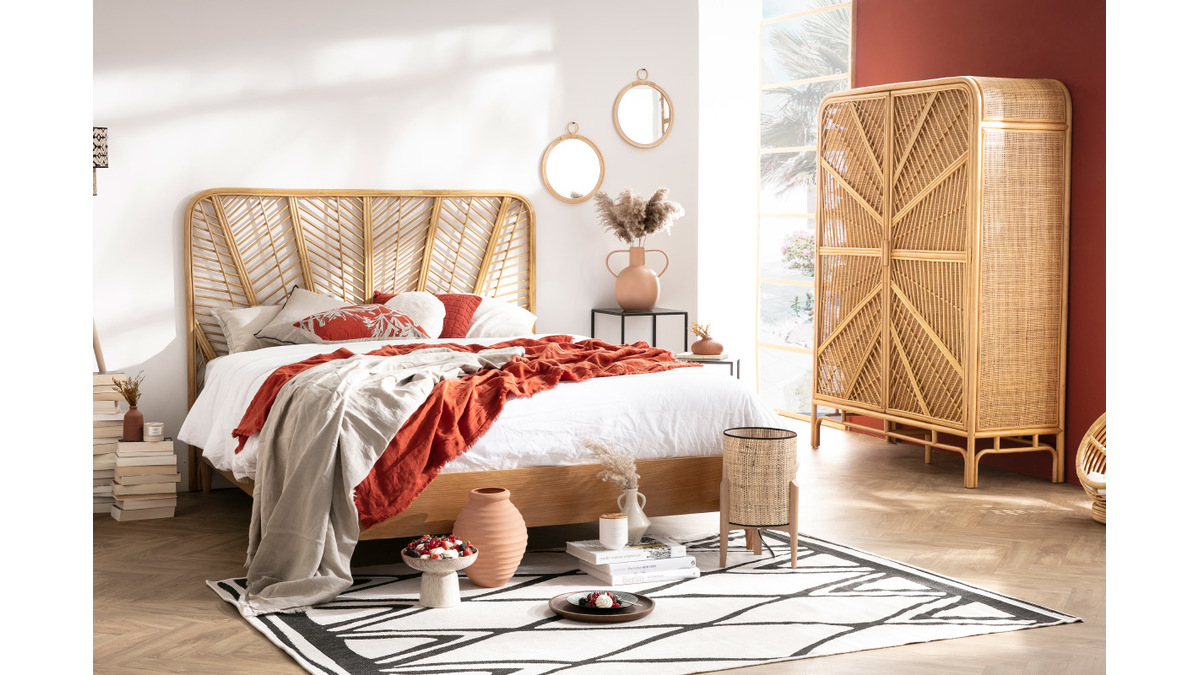 Bett für Erwachsene 160 x 200 cm mit Bettkasten aus hellem Holzfurnier AYO