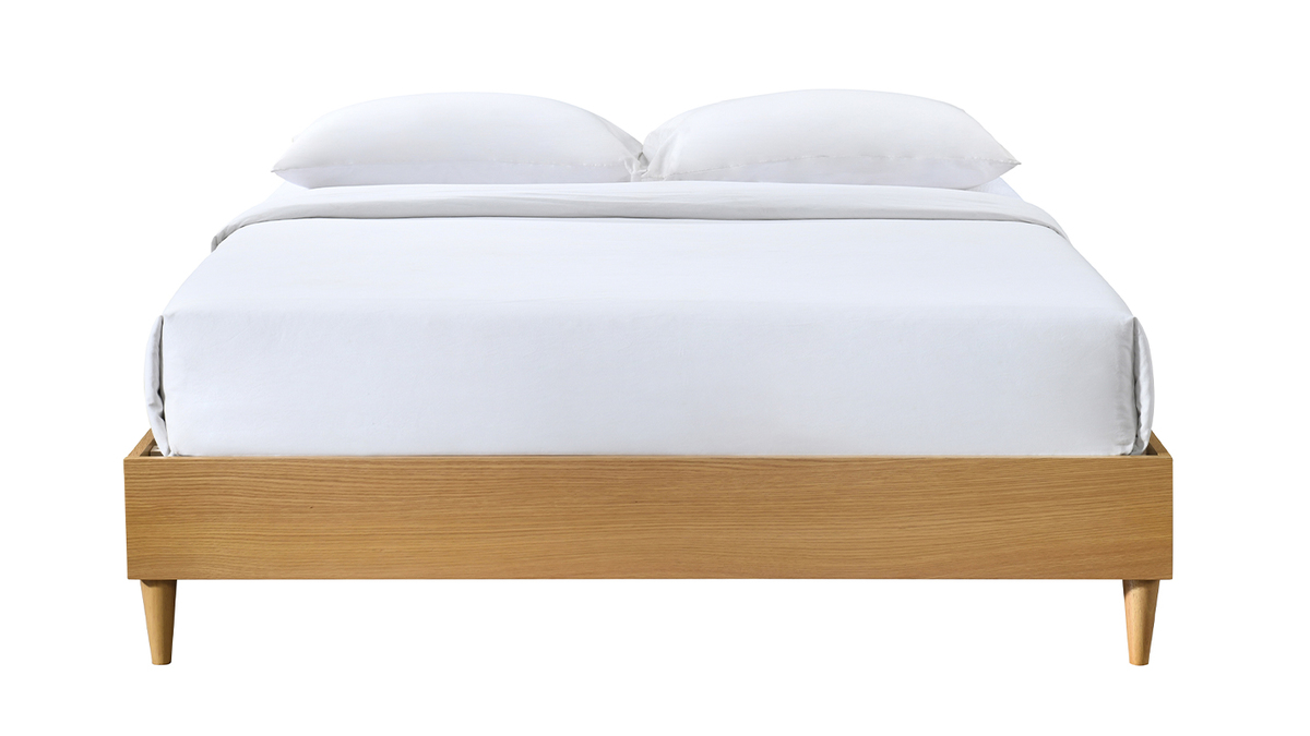 Bett fr Erwachsene 160 x 200 cm mit Bettkasten aus hellem Holzfurnier AYO