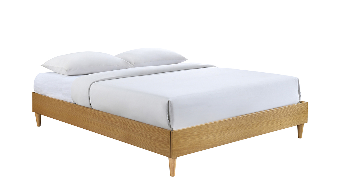 Bett fr Erwachsene 160 x 200 cm mit Bettkasten aus hellem Holzfurnier AYO