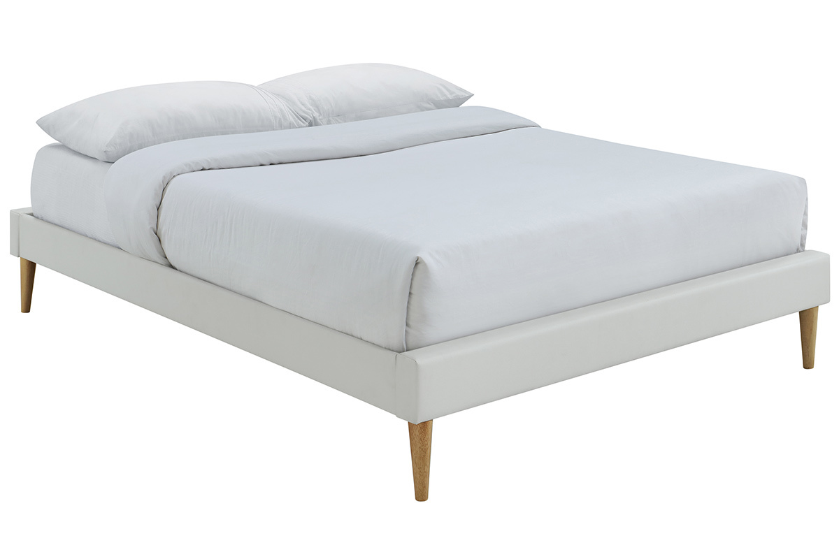 Bett fr Erwachsene 160 x 200 cm mit weiem Bettkasten und Holz AYO