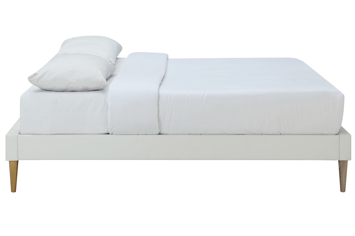 Bett fr Erwachsene 160 x 200 cm mit weiem Bettkasten und Holz AYO