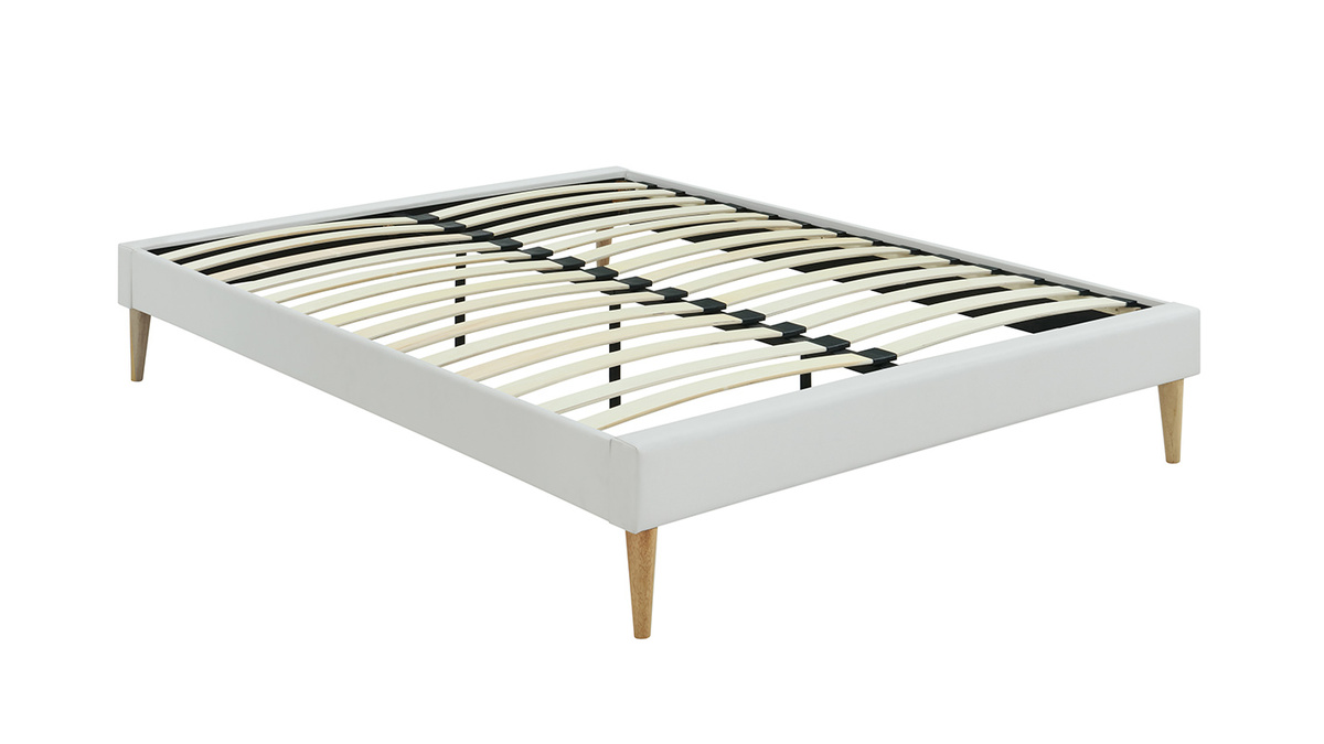 Bett für Erwachsene 160 x 200 cm mit weißem Bettkasten und Holz AYO