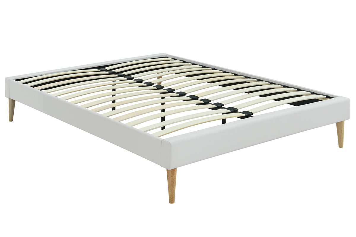 Bett fr Erwachsene 160 x 200 cm mit weiem Bettkasten und Holz AYO