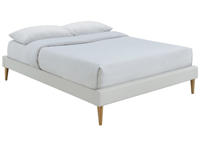 Bett für Erwachsene 160 x 200 cm mit weißem Bettkasten und Holz AYO