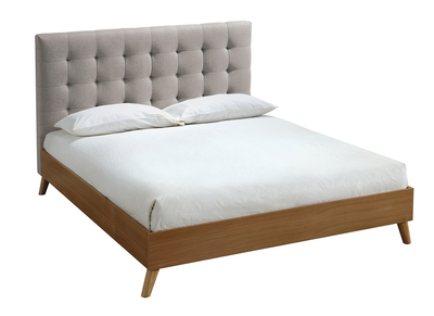 Bett für Erwachsene Skandinavisch Holz und Stoff Beige 140 x 200 cm LYNN