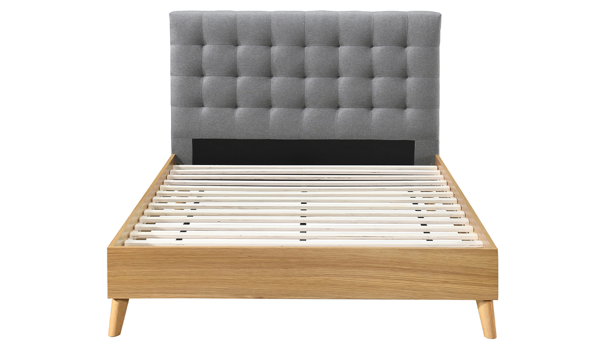 Bett für Erwachsene Skandinavisch Holz und Stoff Grau 140 x 200 cm LYNN