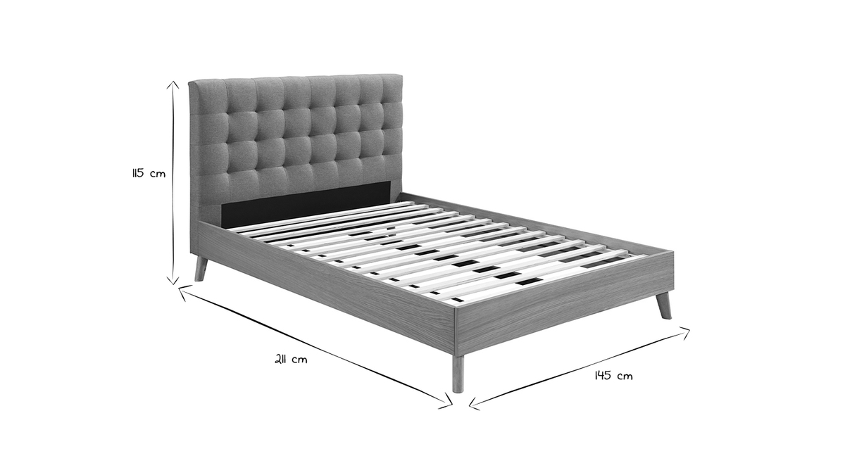 Bett fr Erwachsene Skandinavisch Holz und Stoff Grau 140 x 200 cm LYNN