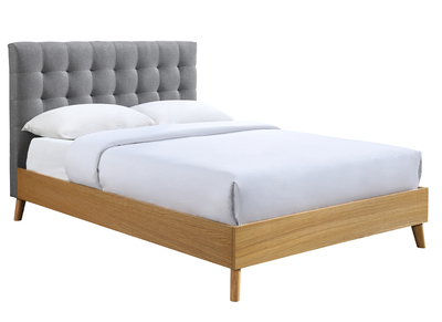 Bett für Erwachsene Skandinavisch Holz und Stoff Grau 140 x 200 cm LYNN - Bett für Erwachsene Skandinavisch Holz und Stoff Grau 140 x 200 cm LYNN