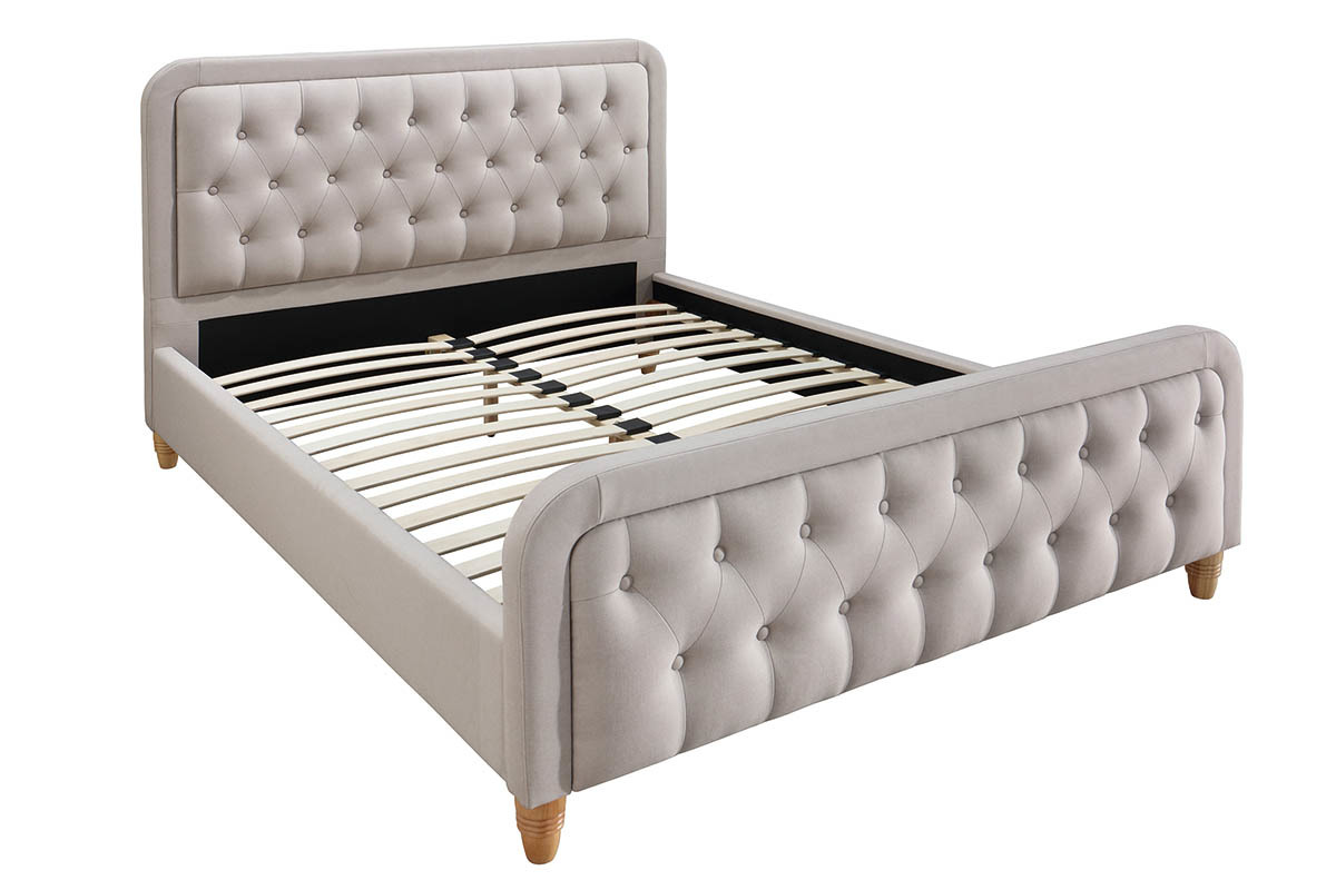 Bett gepolstert Stoff Beige 140 x 200 cm KRISTEN