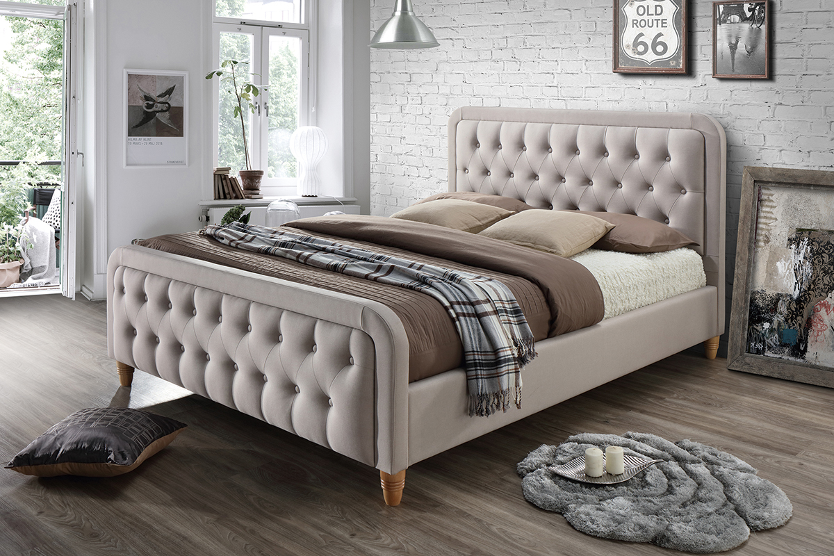 Bett gepolstert Stoff Beige 140 x 200 cm KRISTEN