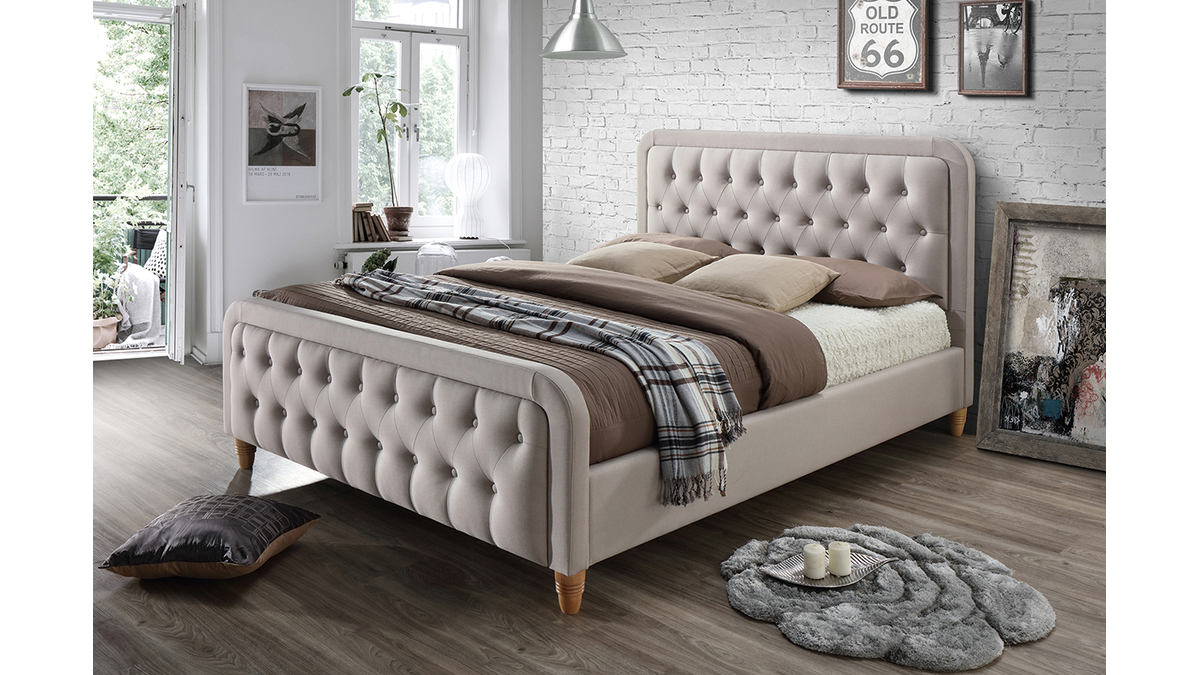 Bett gepolstert Stoff Beige 160 x 200 cm KRISTEN