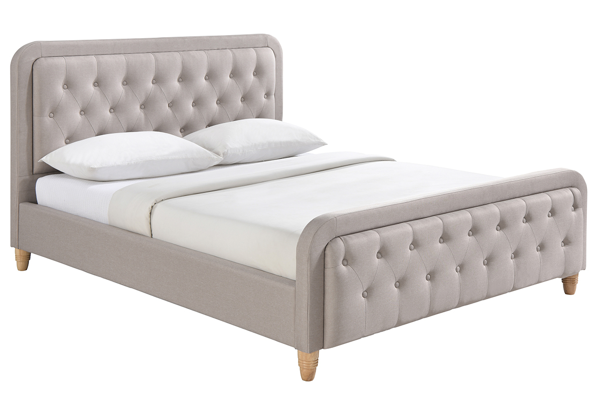 Bett gepolstert Stoff Beige 160 x 200 cm KRISTEN