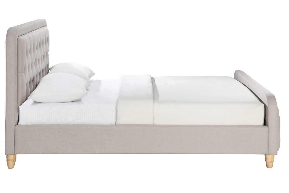 Bett gepolstert Stoff Beige 160 x 200 cm KRISTEN