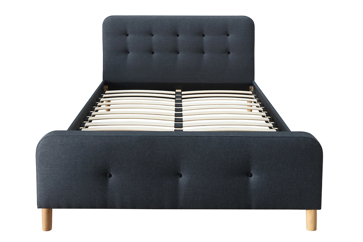 Bett gepolstert Stoff Dunkelgrau 140 x 200 cm HOLSEN