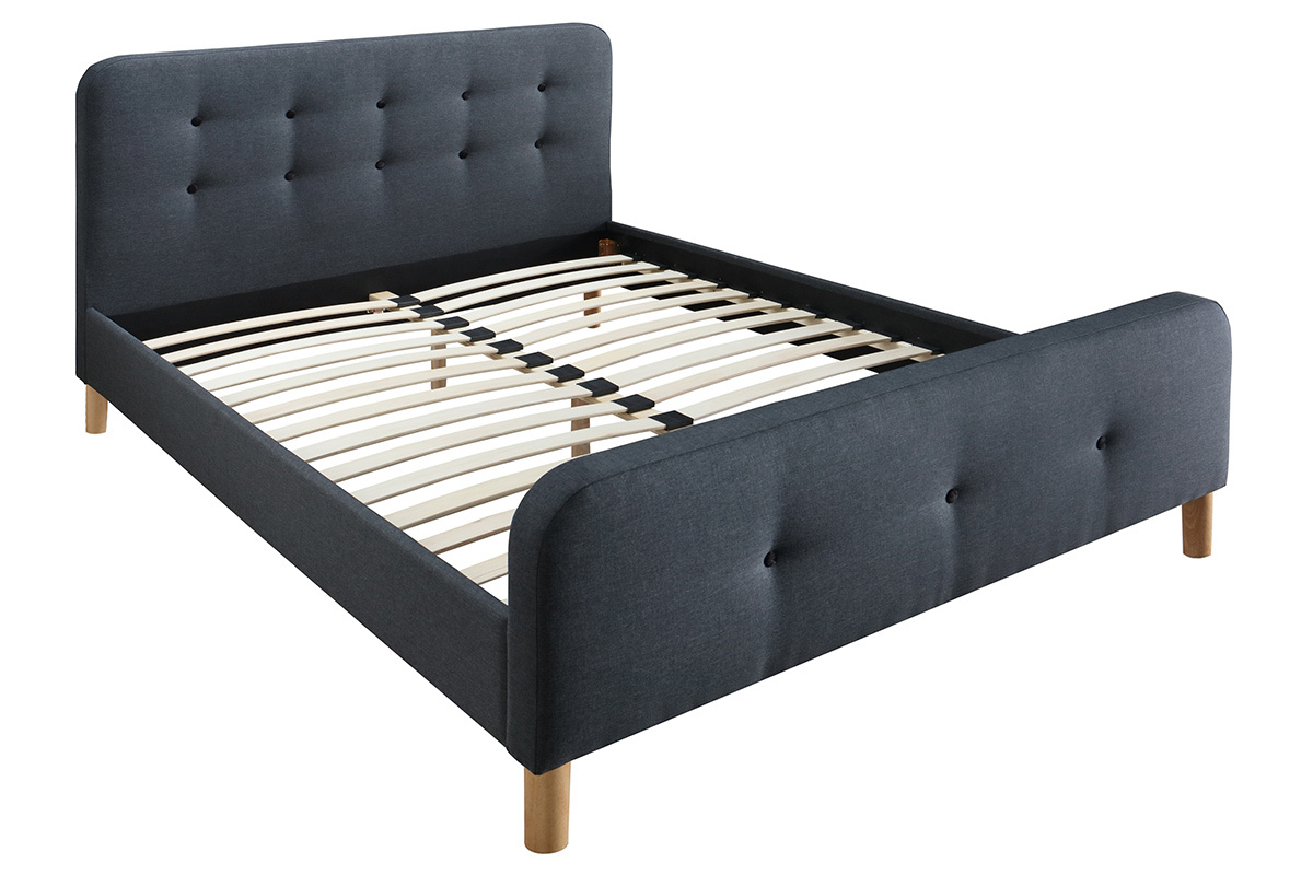 Bett gepolstert Stoff Dunkelgrau 140 x 200 cm HOLSEN